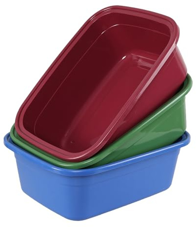 Hespama 3-Pack 12 L Plastic Washing Up Bowl, Rectangular Washing Basin | Colorful