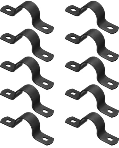 sourcing map 10Pcs Metal Pipe Clamps, 3/4 Inch Carbon Steel Two Hole Strap U Bracket Tube Clip Conduit Clamps for Pipe Fixing Wire Cord Installation Decorating, Black