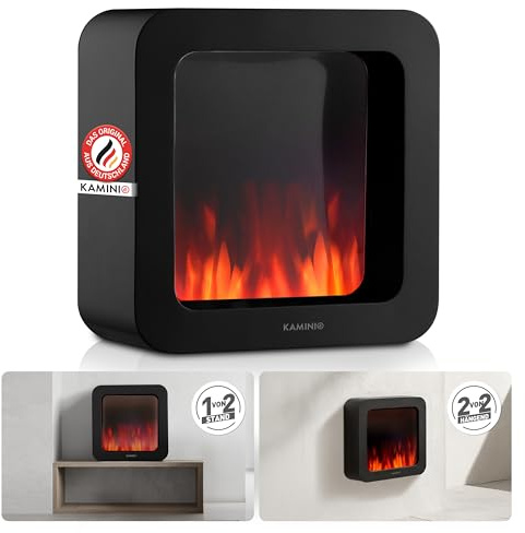 KAMINIO Chimenea de Mesa MIA - Decorativo Brasero Des Mesa eléctrica con Efecto Llama 3D, batería de Larga duración, sin Cable, portátil (Negro, 16/40cm)