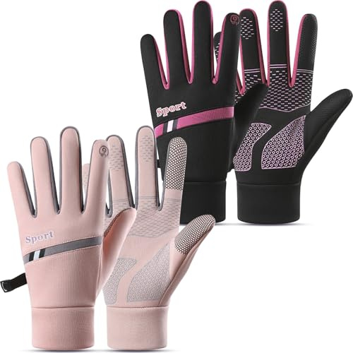 Mayoii 2 Paar wasserdichte Fahrradhandschuhe für Damen, warme Winter-Laufhandschuhe für Radfahren/Radfahren/Rugby/Laufen/Fußball/Berg/Wandern