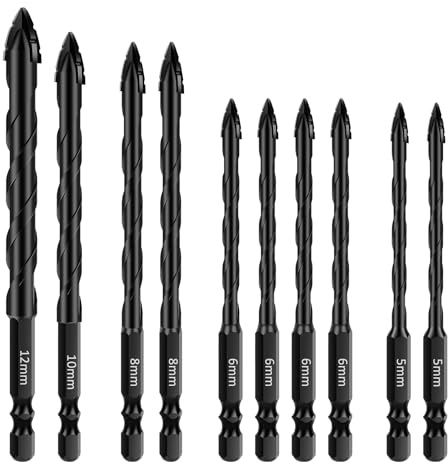 10 Pcs Masonry Drill Bit Set Tungsten Steel Alloy Concrete Drill Bit Set Professional Carbide Drill Bit Tip with Wide Flute Design Porcelain Tile Drill Bit Hammer Drill Bit Set for Wood Metal Stone