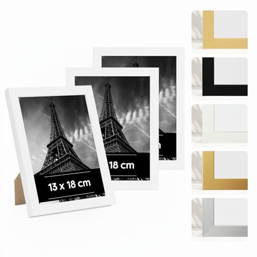 JCNORD 3 Stück Weiße Bilderrahmen aus Kunststoff, 13x18 cm – 3er-Pack 13 x 18 cm Rahmen mit Bruchsicherem Acrylglas – Moderner Fotorahmen für Wände und Tische
