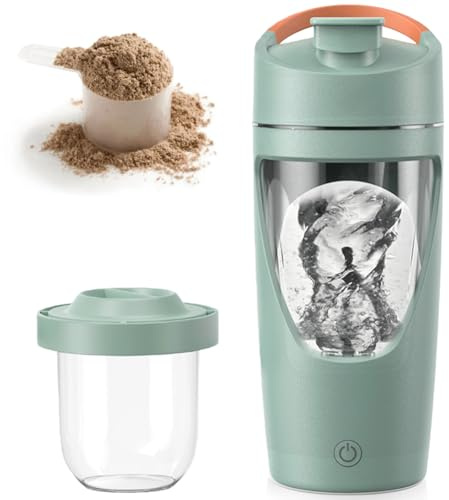 GAOUTO 700ml Elektrischer Protein Shaker: Shaker Proteinshake, Elektrischer Eiweiß Shaker mit Pulverfach, für Proteinshake und Milch Shake, BPA-frei Tritan, Seegrün