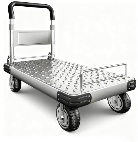 Carrello pieghevole a pianale resistente, con ruote, portatile, per magazzini e garage, ideale per lo spostamento di mobili, design compatto color argento (piccolo)