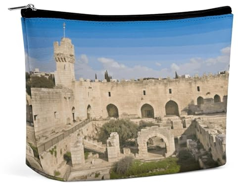 Travel Makeup Bags PU Leather Israel at The Tower of David Cosmetic Bag with Zipper Large Toiletry Bag for Women Waterproof Portable Makeup Case Organizer Cute Zipper Pouch Make Up Bags