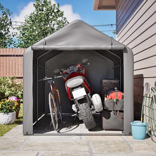 LLGWGL Grå cykelgarage motorcykelgarage utrustningstält – 160 x 220 x 165 cm med rullport av stålram, vattentät PE-presenning för trädgård/terrass/gård, upp till 3 cyklar/1 motorcykel och