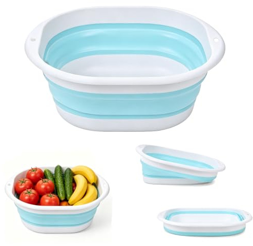 NikBerry 3.5L Collapsible Washing Up Bowl, Portable Wash Basin, Blue+White | Reinforced Silicone Plastic Basin, Multipurpose Folding Washing Basin, Space Saving Camping Sink for Dishing, Kitchen, Travel