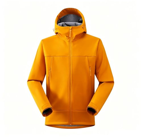 FiveEarl Unisex vattentät softshelljacka – vindtät fleecefodrad kappa med huva för vandring camping, Orange, 3XL