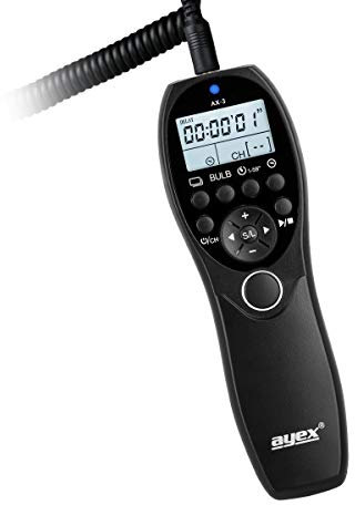 ayex Timer Remote Control AX-3, Compatible with Canon (E3) e.g. EOS R, R6, RP, 2000D, 850D, 90D, 250D, 200D, R6, M6 Mark II Low/High-Speed Continuous Shooting, Long Exposure (Bulb), and Timed Shooting