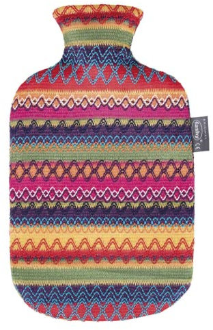 Fashy 6757 25 Wärmflasche ~ Thermoplast- Wärmeflasche mit Kuschelbezug im Peru-Design, geruchsneutral, recyclingfähig, robust und langlebig, fugenloser, schmaler Flaschenhals ~ 2,0 Liter