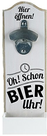 GILDE 1 x Wand-Flaschenöffner MDF Metallöffner, Kronkorkensammler weiß/schwarz Höhe 30 cm, Wanddeko (Oh! Schon Bier Uhr!)