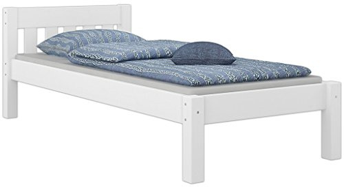Erst-Holz®Weißes Holzbett Kiefer Massiv 100 x 200 mit Rost