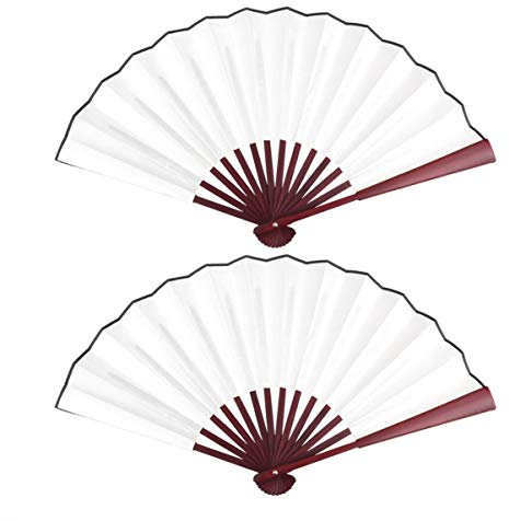 BESPORTBLE 2stücke Stoff-faltfächer Weiß Blanko DIY-fächer Im Chinesischen Stil Für Damen Tragbar Für Hochzeitstänze Und Dekorationen