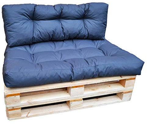 Smooth Palettenkissen Set: Sitzfläche 120x80x15cm + Rückenlehne 120x40x20/10cm, Outdoor/Indoor, wasserabweisend, dick, Komfort und Entspannung, anthrazit