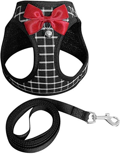 AUSUKY Harnais de sac à dos réglable et doux pour animal domestique avec laisse et gilet confortable et classique mignon nœud papillon clochette pour chiens(L, noir)