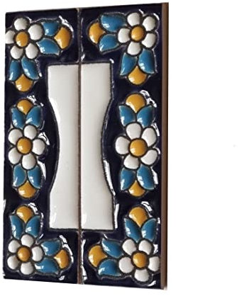 Lot de carreaux de carrelage en céramique avec chiffres et lettres Motif floral Bleu 7,5 cm x 2 x 2,5 cm (ensemble bordure)