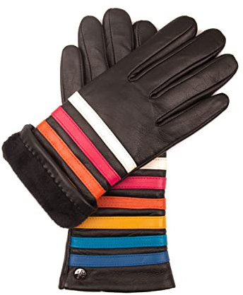 Hand Gewand by Weikert Ms PRIDE - Hochwertige Damen Lederhandschuhe gefüttert, Touchscreen Bedienung, Regenbogen Muster auf Handrücken, Lammnappa, Glattleder