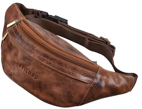 STILORD 'Marquez' Gürteltasche Leder ideal Cross-Body Umhängetasche Vintage Bauchtasche Hüfttasche für Herren Damen Belt Bag für Umschnalltasche Echtleder, Farbe:Napoli - braun