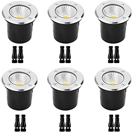 WZYJLyds Niederspannung COB Led Bodeneinbaustrahler 6 Pack Bodenstrahler Außen 12V Bodenleuchten IP67 Wasserdicht für Gartenbeleuchtung Außentreppe, Auffahrt, Deck(White light,10W)