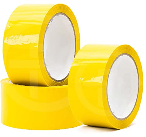 Edenpack 3 Rolls Yellow Colour Low Noise Adhesive Tape 50MM x 66M Art and Craft DIY Decorative Packaging Packing Parcel Strong Seal Coloured Acrylic Tape