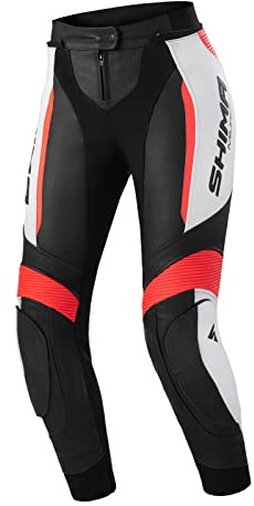 SHIMA Miura 2.0 Pantalon de moto - Cuir, femmes, pantalon de sport avec protections des hanches et des genoux, cuir perforé, panneaux élastiques, pour combinaison 2 pièces (34, Rouge Fluo)