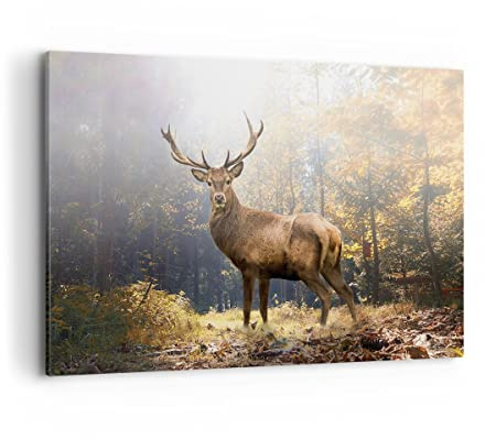 ARTTOR Bilder auf Leinwand 120x80cm Wandbild Wald Natur - 4452 | Licht Reh Groß XXL Wanddekoration Wohnzimmer Schlafzimmer Küche Wanddeko Wand Kunstdruck Wandkunst Wall Decor ARTTOR