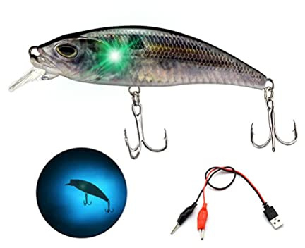 Yusat Elektrisch leuchtender vibrierender LED-Angelköder Barsch, Forelle, Süßwasser, Salzwasser, elektrische Köder, wiederaufladbar, über USB, blinkendes LED-Licht, Harte