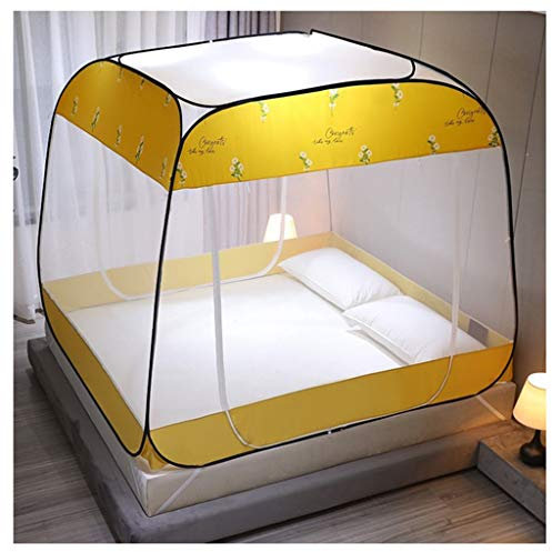 OUYOXI Moskitonetz Betthimmel Pop-Up Faltbar 3-türig Einfach einzurichten mit Boden Anti-Moskitostiche für Bett Camping Reisen Zuhause Outdoor für 120,150,180cm Bett,B,180x200x165cm