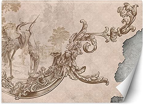 Papier peint Vinyle Premium Retro Vintage Ornament 368x254 cm XXL Moderne Décoration Murale Muraux Tapisserie Salon Chambre à coucher Bureau Couloir Hôtel Spa Design Motif Floral Abstrait beige