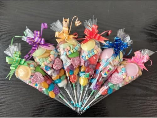 Retro Sweet Pre Filled Cones Kids Party Bags Children's Birthday Party Bags Favours, Unisex - Assorted Sweet Cone with colorfull Bow (1 Count (pack of 35))