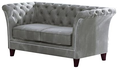 S-Style Möbel Noah Sofa 2-Sitzer Chesterfield-Sofa für Wohnzimmer Lounge Couch mit Holzfüßen Möbel Freistehende Polster Sofas & Couches Couchgarnitur Hellgrau 175 x 82 x 75 cm