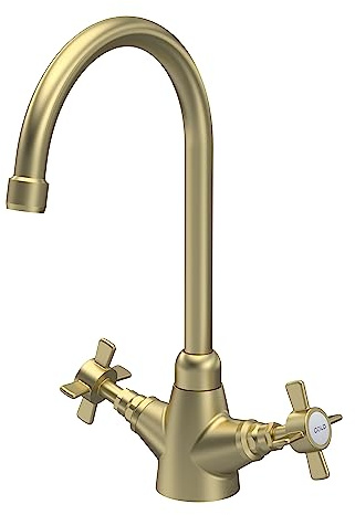 nuie KB803 Kitchen Taps Traditional Mono Mixer Kitchen Tap with Crosshead Handles, 320mm, Brushed Brass