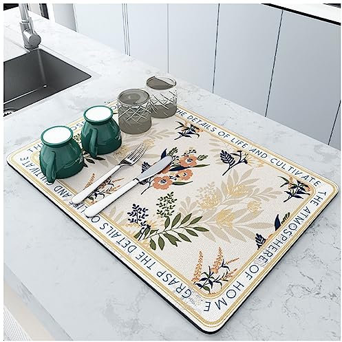 MISSMAO Abtropfmatte, Schnelltrocknend Abtropfmatte Geschirr, Saugstarke Trockenmatte mit PU Leder für Kaffeemaschine, Küche, Spüle und Küchentheke,09,40x50cm