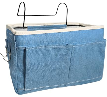 HNJKJEU Bett Organizer Bett Tasche mit Darhthaken Hängetasche Hochbett Aufbewahrungstasche für Buch, Magazin, Handy, Kopfhörer Bett Aufbewahrung (Blau)