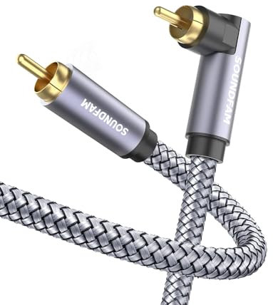 SOUNDFAM Cable de subwoofer RCA de 90 grados a RCA - 8 m para altavoz - Gris
