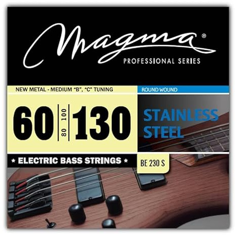 Magma - 1 Satz E-Basssaiten aus Edelstahl – Spannung aus Metall – Feinabstimmung B und C Medium, Skala 34 Zoll – Set mit 4 Saiten (.060 - .080 - .100 - .130) – BE230S