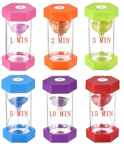 Large Sand Timer, Hourglass Timers Colorful Sandglass Timer 1 min/2 min/3 min/5 min/10 min/15 min Kids Timers Visual Sand Clock Timer for Games Classroom Home Office Kitchen Teeth Brushing (Pack of 6)