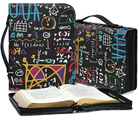Wanyint Mathematikdruck Kunstleder Bibelhüllen Buchhülle für Frauen mit Reißverschluss Kirche Büchertasche für Mädchen mit Griff Klassisches christliches Zubehör