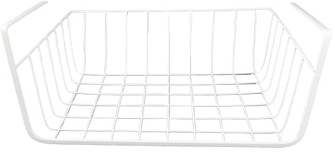 LiebeWH Aufbewahrungskorb aus Metall Unter Dem Regal, Platzsparendes Hängekorb-Design für Küche, Büro, Speisekammer, Schreibtisch, Bücherregal (L Weiß)
