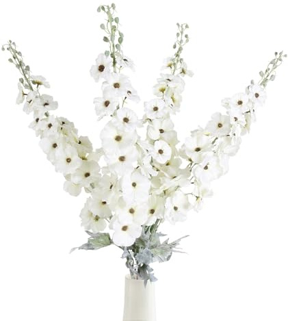 Fqueelvys Künstliche Hollyhock-Blumen mit langem Stiel, 106 cm, Weiß