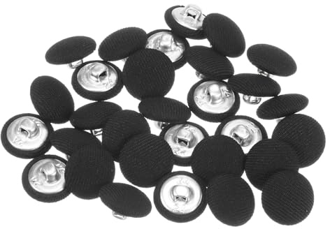 QUARKZMAN 30 Pezzi 24L Bottone Rivestito in Tessuto 15mm Bottoni da Cucito Rotondi con Gambo in Metallo per Abiti Abito Camicette Jeans Accessori per Cucire Eleganti, Nero