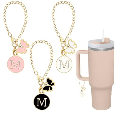 shixpiov 2er Buchstaben Anhänger Zubehör für Stanley Cup,Wasserflaschen mit Griffen,Name-ID Charms Letter für PRAOAHEI 40oz Thermobecher（Runde Letter,M