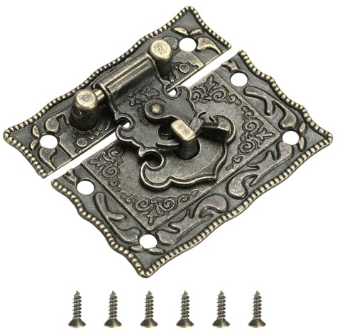 sourcing map Hasp Clasp Latch Lock, 43 x 51mm Decorative Retro Toggle Latch Zinc Alloy Hasp Lock with Screws for Jewelry Box Suitcase Toolbox Wooden Case, Bronze