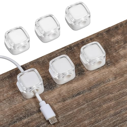 6pcs Cable Tidy Clips, Magnetic Cable Management Self Adhesive Cable Holder Adjustable Cord Organiser for Desk, Nightstand, Charging Cables