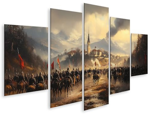 islandburner Prime Bild auf Leinwand Ritter nähern Sich Berg-Burg im Schnee - ideal für Fantasy-Liebhaber Bilder Wandbilder Poster