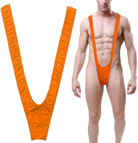 VemeFufu Perizoma Mankini Borat Costume da bagno Uomo Sexy Suspensorio V Sling Costume da bagno Costume da festa Bikini String per Uomo Beachkini Spiaggia Natale Halloween 1 Pack A. Arancione, 1