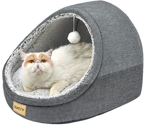 Jiupety Nettes Katzenhöhle große Katzen, Katzenhaus Katzenkorb, Katzenbett mit Anti-Rutsch Boden, Katzenkörbchen mit Waschbare Abnehmbare Kissen, L(48 cm x 43 cm x 41 cm), Dark Gray