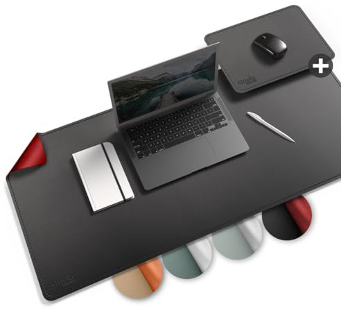 smøla Schreibtischunterlage aus PU-Leder I 85x40cm Abwischbar inkl. XXL Mauspad I Große Tischunterlage, Schreibunterlage – für Büro & Home-Office I Doppelseitig (Nacht-Schwarz/Rot)