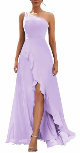 KURFACE Robe de demoiselle d'honneur asymétrique avec fente froncée ligne A sans manches en mousseline de soie formelle robe de soirée, lilas, 52 Grande taille