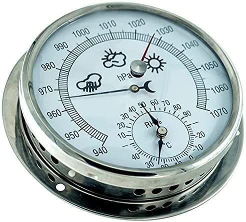Barómetro tradicional, termómetro barómetro, barómetro aneroide de 15 cm, temperatura, humedad y presión del aire 3 en 1, for hoteles, almacenes, oficinas(Silver)